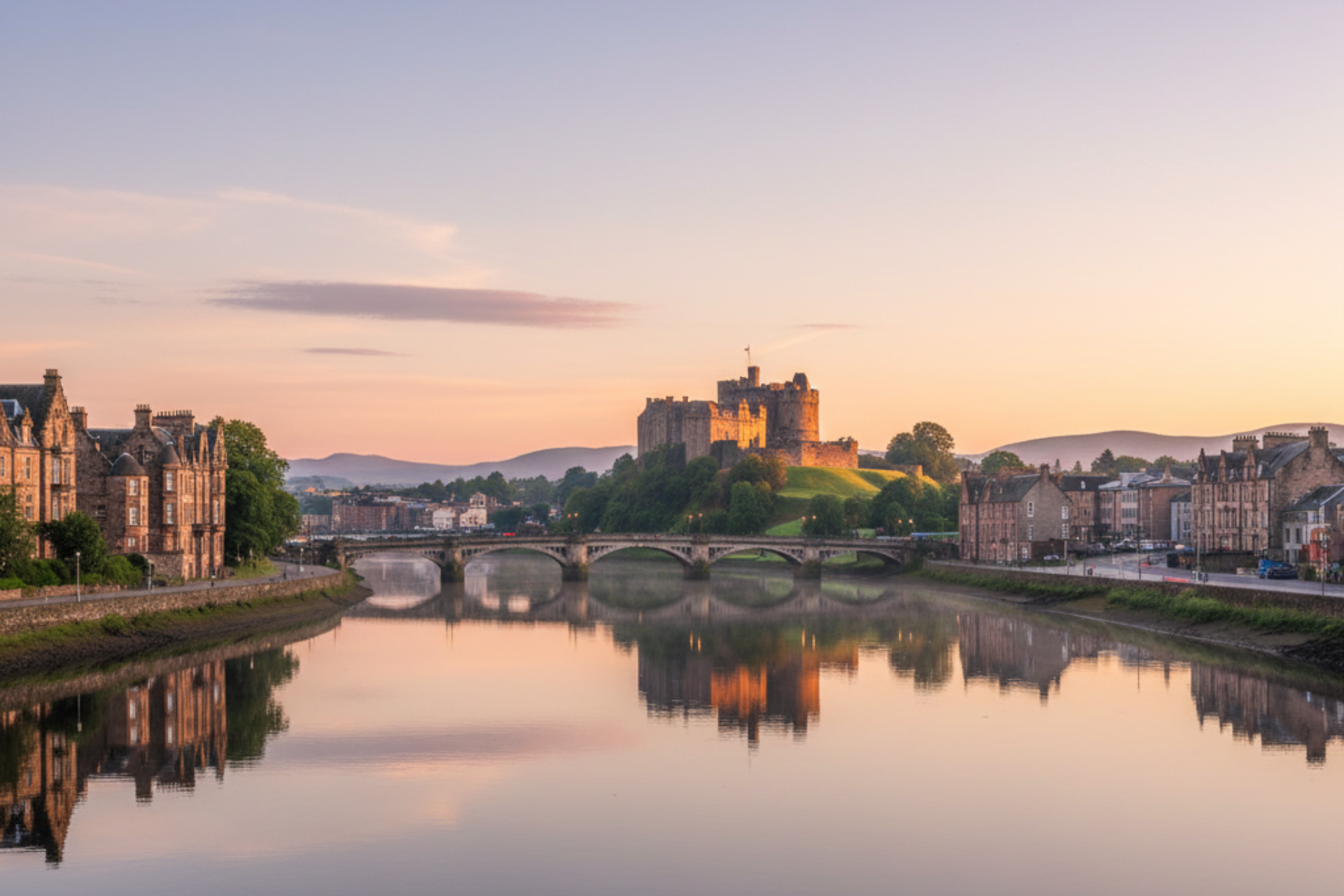 River Ness and Inverness Castle at sunrise