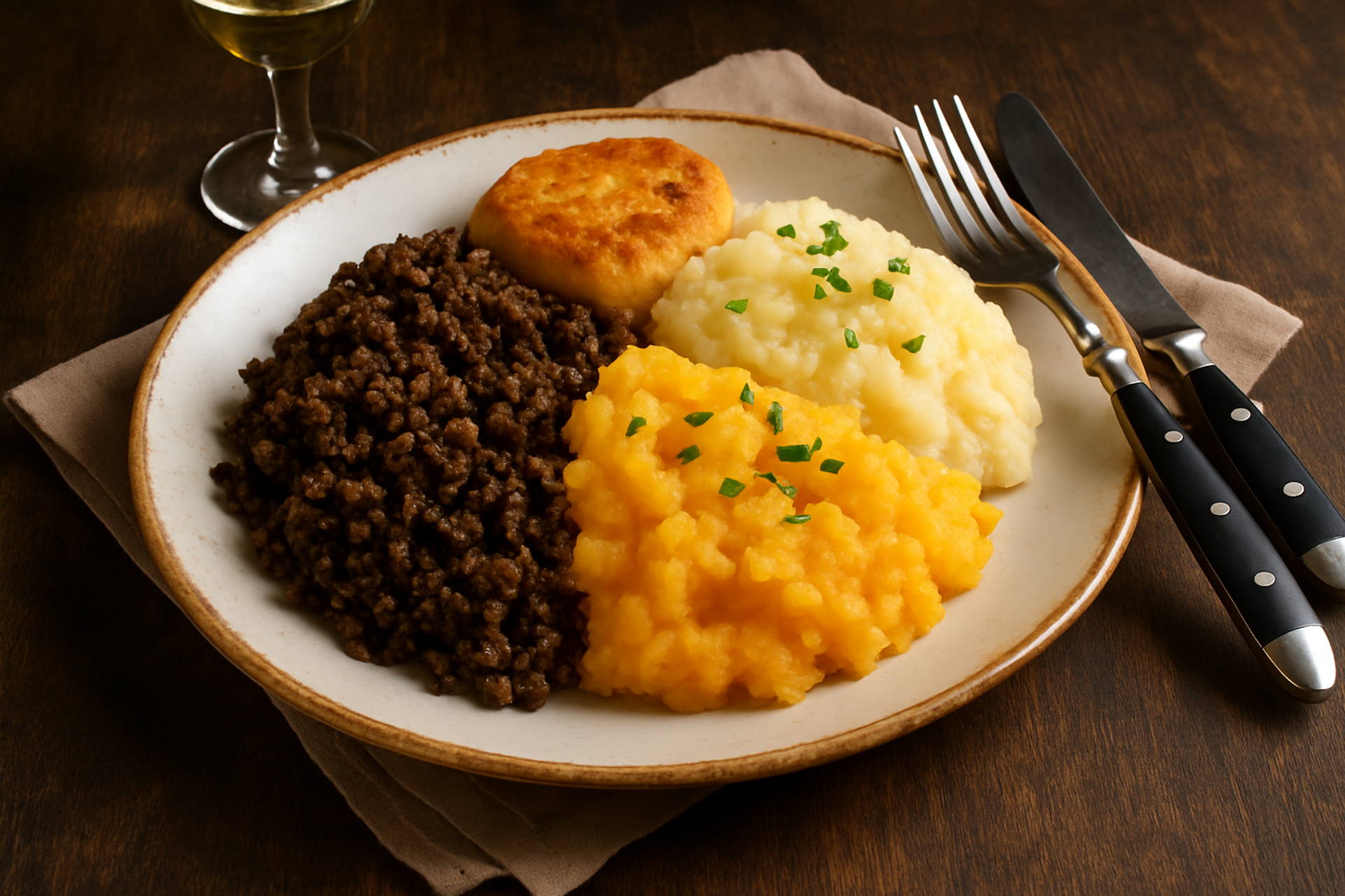 Scottish meal: Haggis, Neeps & Tatties